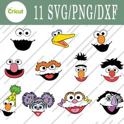 sesame street face svg, sesame street face bundle svg, png, dxf, cutting file, svg files for cricut, silhouette