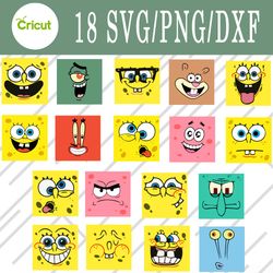 spongebob face svg, spongebob face bundle svg, png, dxf, cutting file, svg files for cricut, silhouette