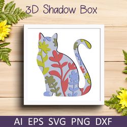 Cat layered papercut svg, Animal shadow box template for cricut and silhouette