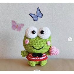 Stuffed Woolly Frog Keychain as a Gift - Handmade Woolen Stuffed Animal Knitting Crochet