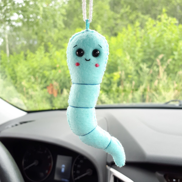 Worm-on-a-string-car-ornament