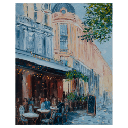 Paris Cafe Painting Original Art Cityscape Artwork Impasto Oil Painting France Artwork 20"x16" by KseniaDeArtGallery