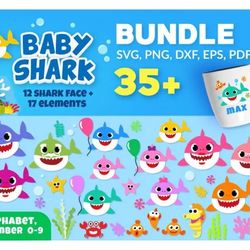 35 BABY SHARK SVG BUNDLE - Mega Bundle svg, png, dxf, Files For Print And Cricut