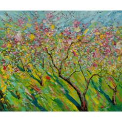 Blooming Garden Painting Landscape Original Art Impasto Oil Impressionist Artwork Spring 24"x28" by KseniaDeArtGallery