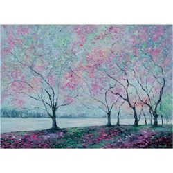 Japan Painting Sakura Original Art Impasto Oil Impressionist Painting Spring Artwork 20"x 28" by KseniaDeArtGallery