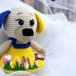 Crochet Toy amigurumi Dog Girl handmade soft toy patriotic Dog baby gift