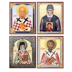 Greek Orthodox Icons of Saints | A set of 4 small Orthodox icons | Made in Russia