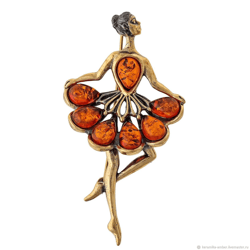 Dancing Ballerina Brooch Woman Brooch Amber Brass Handmade Brooch Unique Jewelry women orange gold color big brooch