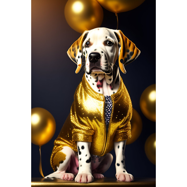 dalmatian puppy wearing a sequin gold jacket dalma.jpg