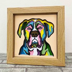 dog 3d layered svg for cardstock/ colorful bull mastiff multilayer svg/ dog mandala pop art/ 3d dog papercraft svg