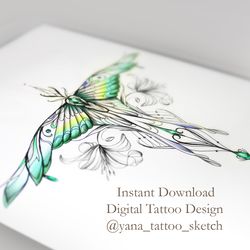 Luna Moth Tattoo Design Fine Line Moth Tattoo Design Butterfly Tattoo Sketch, Instant download PDF, JPG, PNG