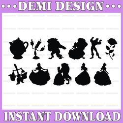 beauty and the beast svg cut files, instant download silhouettes, printable vector clip arts, beauty and the beast bundl