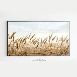 Samsung Frame TV Art Grass Flower Field Landscape Watercolor, Neutral Brown Downloadable, Digital Download