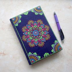 Hand painted notebook A5, Purple undated planner, Mandala journal, Hardcover notebook for women, Daily planner