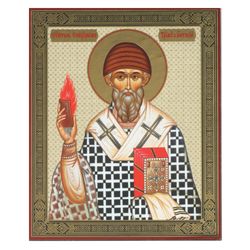 St Spiridon Trimifuntsky | Lithography print on wood, double varnish | Gold and Silver foiled icon | Size: 8 3/4"x7 1/4"