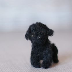Miniature black dog, Mini puppy, Toy for doll, Dollhouse miniature pet, Custom pet portrait from photo, Unique gift