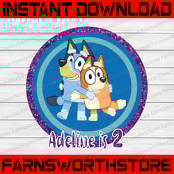 bluey and bingo personalized name and age png, bluey family png, birthday bluey png