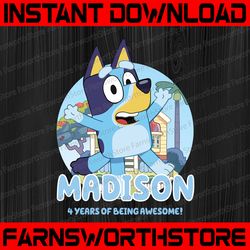 personalized name and ages, bluey png, bluey family png, bluey party animated tv series, bluey birthday png