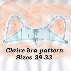 Lace-up bra pattern, Drawstring bra pattern, Claire, Sizes 29-33, Linen bra pattern, Wireless bra pattern plus size