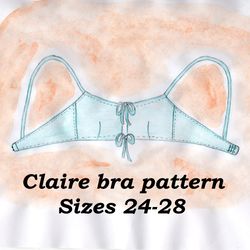 Lace up bra pattern, No elastic underwear pattern, Claire, Sizes 24-28, Drawstring bra pattern, Linen bra sewing pattern