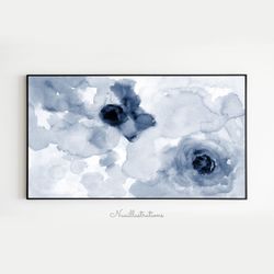 Samsung Frame TV Art Abstract Blue Flower Watercolor, Floral Botanical Art, Downloadable Digital Download image 1