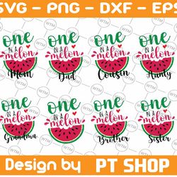 one in a melon svg, one in a melon family svg bundle, watermelon birthday svg, watermelon svg, summer cut files, vacatio