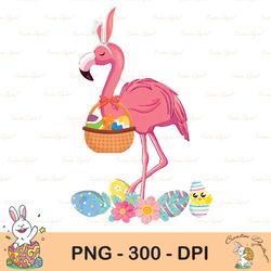 cute easter flamingo with easter egg basket hunting sublimation, happy easter png, cute easter png, easter png, bunny pn