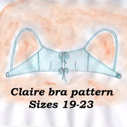 Lace-up bra pattern, Linen bra sewing pattern, Claire, Sizes 19-23, Drawstring bra pattern, No elastic underwear pattern