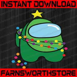 among us christmas tree svg, green among us, impostor, game meme clipart, christmas gift for gamer, svg files for cricut