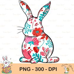 easter bunny flowers sublimation, happy easter png, cute easter png, easter png, bunny png, easter clip art, instant dow