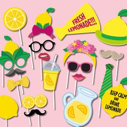 lemonade party photo booth props, lemon, printable summer fun party photo booth props, summer photobooth props,summer