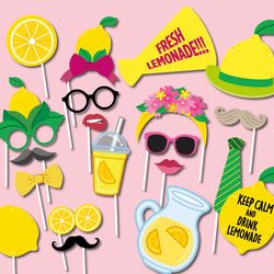 Lemonade Party Photo Booth Props, Lemon, Printable Summer Fun Party Photo Booth Props, Summer Photobooth Props,Summer