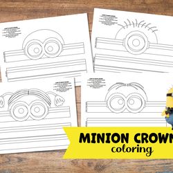 Coloring Minon crown, Minion birthday, minion mask, DIY minion, minion crown diy, minion party crown, print