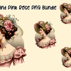 lady and pink rose png bundle