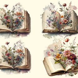 04 files of vintage floral book png classic book watercolor design bundle