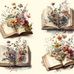 04 files of floral vintage book png book lover watercolor bundle files