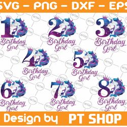 unicorn birthday girl png, unicorn birthday numbers png, 1st 2nd 3rd 5th birthday unicorn png, birthday sublimation, bir