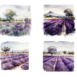04 files of lavender field sublimation lavender landscape clipart watercolor bundle