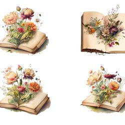 04 files of classic floral book png book lover watercolor bundle files