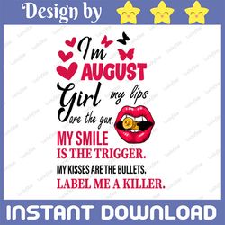 i'm august girl my lips are the gun png, funny birthday gift, sublimated printing  / digital print design