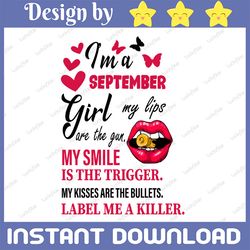 i'm a september girl my lips are the gun png, funny birthday gift, sublimated printing instant download png printable /
