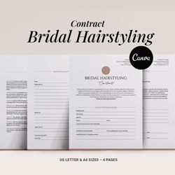 Bridal Hair Contract Template, Editable Hairstyling Services Agreement, Wedding Party, Freelance Hairstylists forms