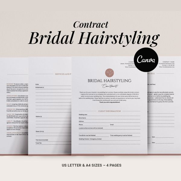 Bridal Hair Contract Template, Editable Hairstyling Services - Inspire  Uplift