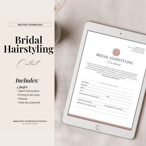 Bridal Hair Contract Template, Editable Hairstyling Services Agreement, Wedding Party, Freelance Hairstylists forms (2).jpg