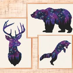 set space animal cross stitch pattern modern cross stitch woodland nursery cross stitch galaxy