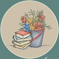 pdf flower cross stitch pattern, flower scheme for embroidery, nature, small cross stitch, digital pdf