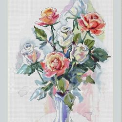 PDF flower cross stitch pattern, Roses Flower scheme for embroidery, Nature, Small cross stitch, Digital PDF