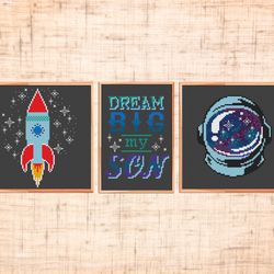 set space nursery cross stitch pattern rocket cross stitch baby boy cross stitch pdf