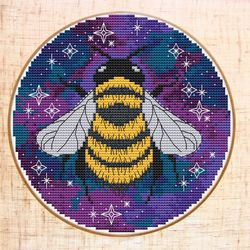 Space Cross stitch pattern Modern cross stitch Bumblebee Galaxy cross stitch Bee counted cross stitch