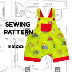 Romper for children pdf pattern for child to fit from 3 month to 4 year, child overalls, children toddler overalls